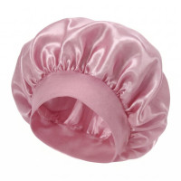 Satin Bonnet Ночная атласная шапочка для сна на резинке, розовая