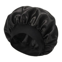Satin Bonnet Нічна атласна шапочка для сну на резинці, чорна