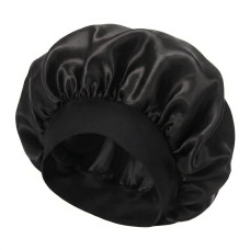 Satin Bonnet Нічна атласна шапочка для сну на резинці, чорна