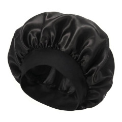 Satin Bonnet Нічна атласна шапочка для сну на резинці, чорна