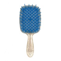 Janeke Продувная расческа для укладки и сушки феном Superbrush Plus Hollow Comb прозрачная с блестками ручка с синими зубчиками