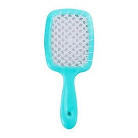 Продувная широкая расческа Janeke для укладки волос и сушки феном Superbrush Plus Hollow Comb бирюзовая с белыми зубчиками