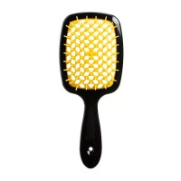 Janeke Продувная широкая расческа для укладки волос и сушки феном Superbrush Plus Hollow Comb черная с желтыми зубчиками