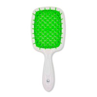 Janeke Продувная широкая расческа для укладки волос и сушки феном Superbrush Plus Hollow Comb белая ручка с салатовыми зубчиками