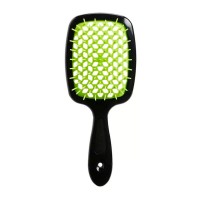 Janeke Продувная широкая расческа для укладки волос и сушки феном Superbrush Plus Hollow Comb черная с зелеными зубчиками