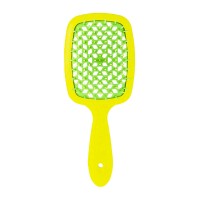 Продувная широкая расческа Janeke для укладки волос и сушки феном Superbrush Plus Hollow Comb желтая с салатовыми зубчиками