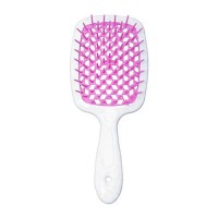 Janeke Продувная широкая расческа для укладки волос и сушки феном Superbrush Plus Hollow Comb белая с розовыми зубчиками