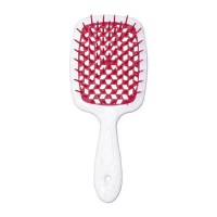 Janeke Продувная широкая расческа для укладки волос и сушки феном Superbrush Plus Hollow Comb белая ручка с вишневыми зубчиками