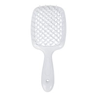 Janeke Продувний широкий гребінець для укладання волосся та сушіння феном Superbrush Plus Hollow Comb біла ручка з білими зубчиками