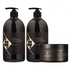 Набір "Рідкий Шовк" Hadat Liquid Silk TRIO шампунь, кондиціонер, маска для відновлення блиску та гладкості волосся 2х800/300мл
