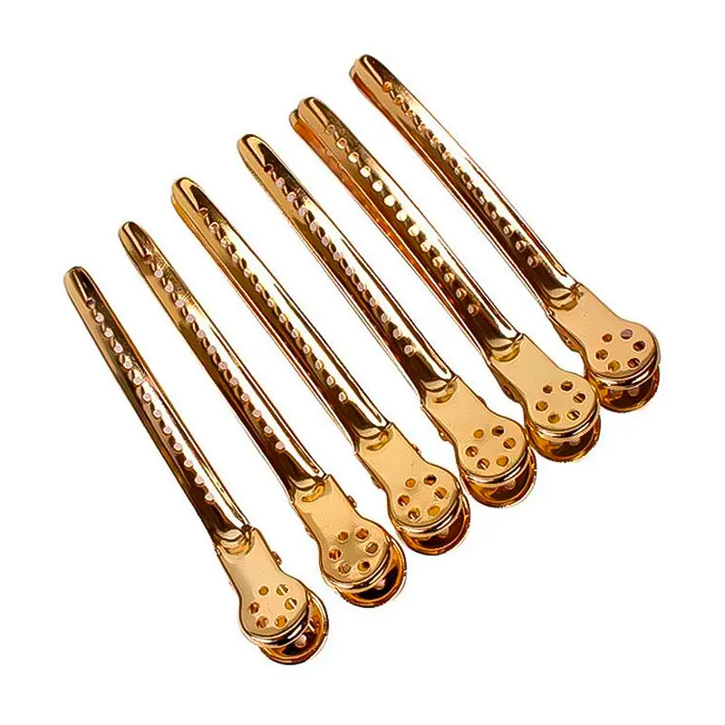 Затискачі-шпильки для стрижки волосся пробірні Качка металеві 9,5 см набір 6 шт золоті