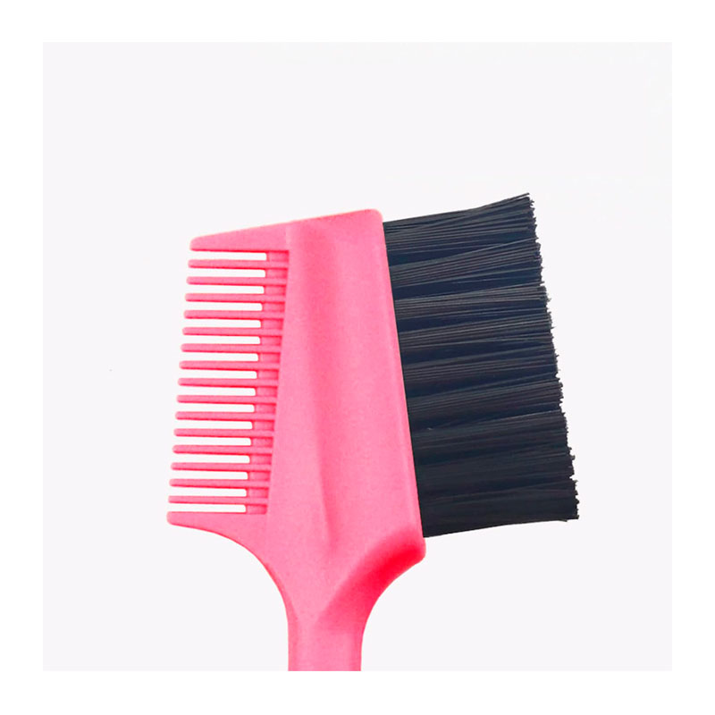 Тристоронній міні гребінець з пензликом для фарбування, укладання волосся та брів, рожевий
