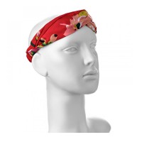 Косметична пов'язка-бандана з вузликом різнокольорова для волосся, червона з квітами