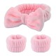 Набір для вмивання косметична пов'язка "Бантик" та напульсники мікрофібра рожевий
