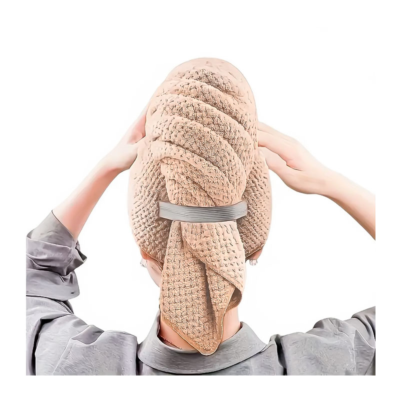 Рушник-тюрбан чалма для сушіння волосся з пухнастої мікрофібри Premium D-5 з еластичною стрічкою бежевий