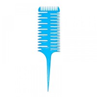 Перукарський гребінь для мелірування 3-х сторонній M-2602 з ручкою пластиковий синій
