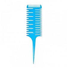 Перукарський гребінь для мелірування 3-х сторонній M-2602 з ручкою пластиковий синій
