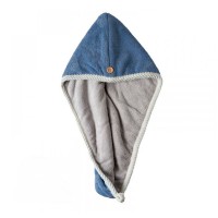 Рушник-тюрбан для сушіння волосся двосторонній флісовий з мікрофібри D4 62x25 см синьо-сірий