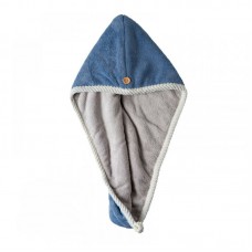 Рушник-тюрбан для сушіння волосся двосторонній флісовий з мікрофібри D4 62x25 см синьо-сірий