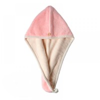 Рушник-тюрбан для сушіння волосся двосторонній флісовий з мікрофібри D4 62x25 см рожево-білий