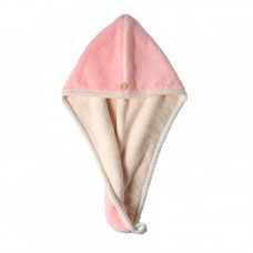 Рушник-тюрбан для сушіння волосся двосторонній флісовий з мікрофібри D4 62x25 см рожево-білий