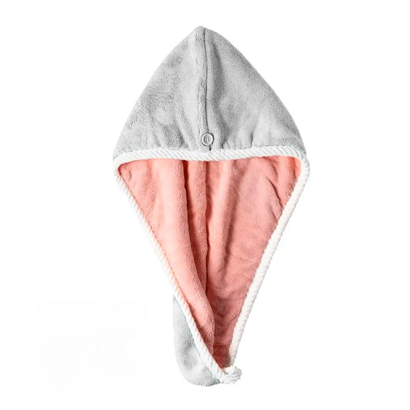 Рушник-тюрбан для сушіння волосся двосторонній флісовий з мікрофібри D4 62x25 см сіро-рожевий