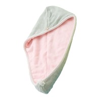 Рушник-тюрбан для сушіння волосся двосторонній флісовий з мікрофібри D4 62x25 см зелено-рожевий