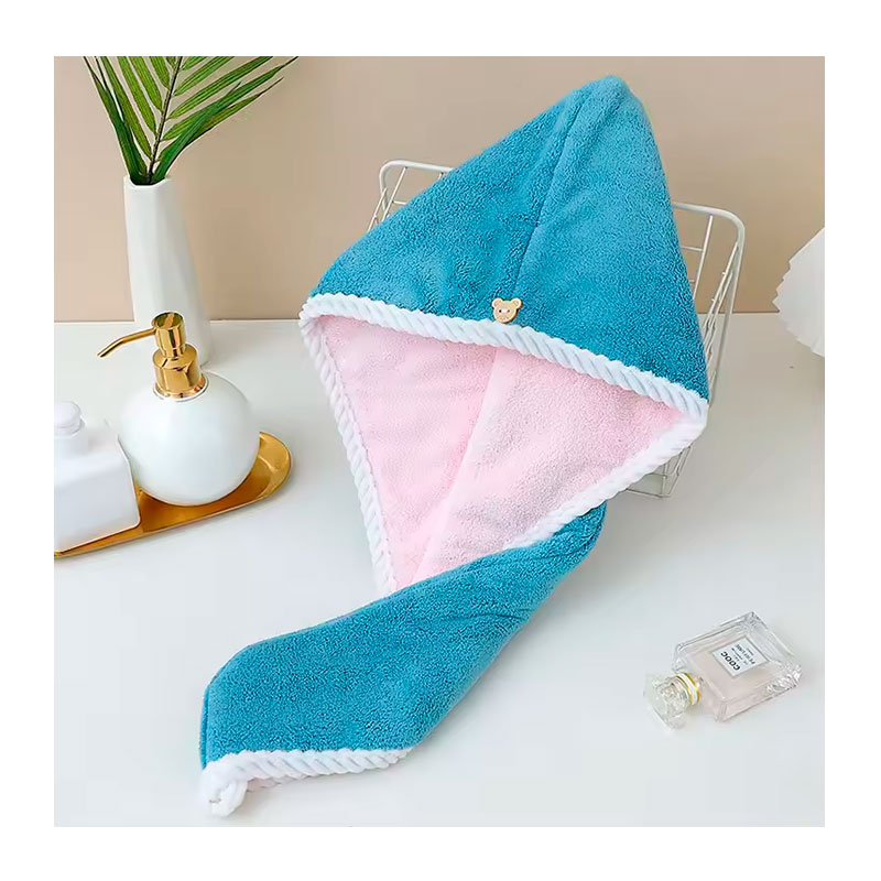 Рушник-тюрбан для сушіння волосся двосторонній флісовий з мікрофібри D4 62x25 см зелено-рожевий