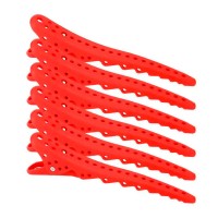 Парикмахерские клипсы-зажимы для волос "Акула" пластиковые, красные 6 шт