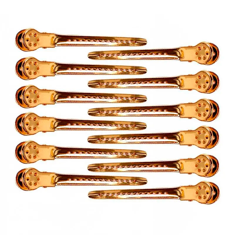 Зажимы-шпильки для стрижки волос проборные с отверстиями Утка металлические 9,5 см золотистые набор 12 шт