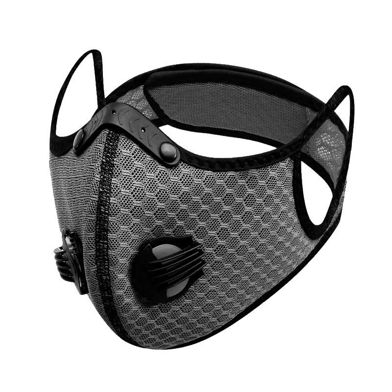 Маска-респиратор пятислойная со сменным угольным фильтром и двумя клапанами и защитой для глаз серая