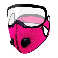 Маска-респіратор п'ятишарова зі змінним вугільним фільтром та двома клапанами та захистом для очей рожева
