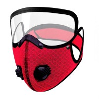 Маска-респиратор пятислойная со сменным угольным фильтром и двумя клапанами и защитой для глаз красная