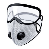 Маска-респіратор п'ятишарова зі змінним вугільним фільтром та двома клапанами та захистом для очей біла