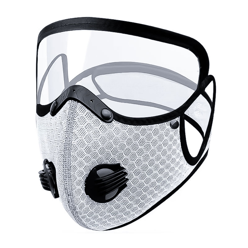 Маска-респиратор пятислойная со сменным угольным фильтром и двумя клапанами и защитой для глаз белая