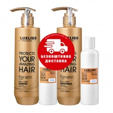 Набір Luxliss Keratin Smoothing Daily Care кератиновий шампунь та кондиціонер для щоденного використання 2x200 г (розлив)