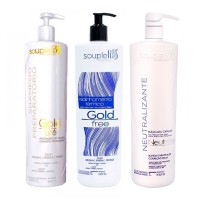 Набор нанопластики SoupleLiss Gold Free с шампунем и маской для выпрямления волос, 3х1000 мл