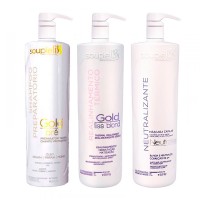 Набір кератину для блонду SoupleLiss Gold Liss Blond для випрямлення волосся, 3х50 г (розлив)