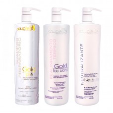 Набор кератина для блонда SoupleLiss Gold Liss Blond для выпрямления волос, 3х50 г (разлив)